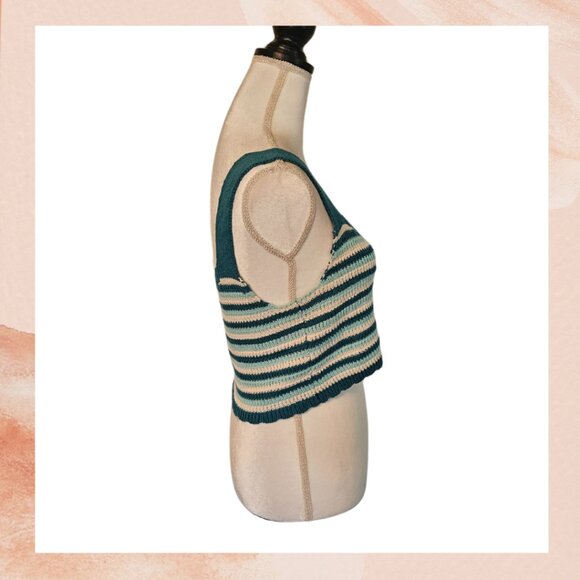 Dark Teal Striped Cropped Knit Tank Top - Picture 2 of 3